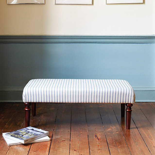 Pentlow Footstool in Cloth 18 Ticking Indigo